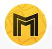 A yellow circle with black letter m Description automatically generated